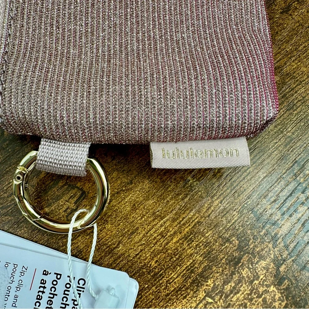 Lululemon Clippable Card Pouch, Glitter In Pink Champagne/Mink/Gold NWT